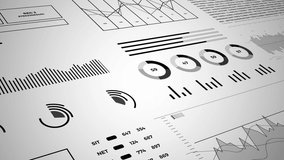 Finance business background with diagrams, statistics graphs and data report. Financial analysis concept. Black and white 4K 3D animation - Powered by Shutterstock - Get 15% off with code: PIKWIZARD15