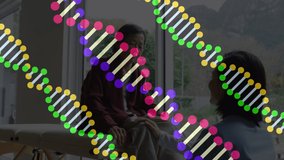 Animation of dna strands over asian female physiotherapist talking with patient. Global medicine and digital interface concept digitally generated video. - Powered by Shutterstock - Get 15% off with code: PIKWIZARD15