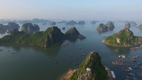 Beautiful sea landscape from flycam in Ha Long Bay, Vietnam. Halongbay is World Natural Heritage of Quang Ninh, Vietnam.