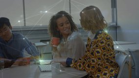 Animation of network of connections over diverse female and male coworkers in office. Business, connections, cooperation and technology concept digitally generated video. - Powered by Shutterstock - Get 15% off with code: PIKWIZARD15