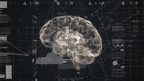 Animation of digital screen with data, brain and digital padlock on black background. Digital interface, data safety, data processing and technology concept digitally generated video. - Powered by Shutterstock - Get 15% off with code: PIKWIZARD15