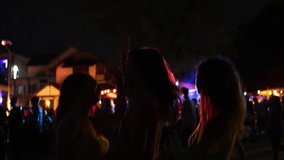 4K Group of Asian woman celebrating and dancing together at tropical island beach full moon party at night. Happy girl friends enjoy outdoor lifestyle beach holiday summer travel vacation in Thailand - Powered by Shutterstock - Get 15% off with code: PIKWIZARD15