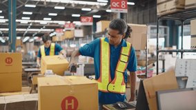 Warehouse worker using a QR code reader, scanning parcels into the system while working inside a large distribution center, worker checking goods packages and making inventory of goods. - Powered by Shutterstock - Get 15% off with code: PIKWIZARD15