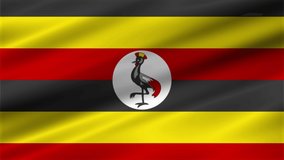 Texture background with a waving flag of Uganda on a fabric. Flag video for design and advertising. 3D-Illustration. 3D-rendering