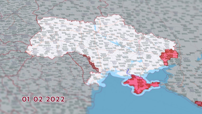 The War in Ukraine - Russian invasion into Ukraine time-lapse map - first 6 months animated map 2022 Royalty-Free Stock Footage #1092643247