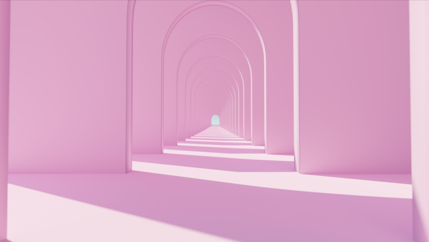 Arch tunnel hard light and shadow animation loop pink color with 3d rendering. Royalty-Free Stock Footage #1092645007