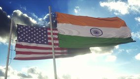 India and United States flag on flagpole. India and USA waving flag in wind. India and United States diplomatic concept - Powered by Shutterstock - Get 15% off with code: PIKWIZARD15