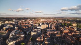 Establishing Aerial View Shot of Nottingham UK, Nottinghamshire, East Midlands, England United Kingdom day