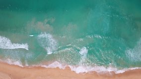 Beautiful sea summer landscape Waves sea water surface High quality video Bird's eye view. Drone fly over sea surface