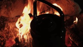 Close up video of boiling water in kettle for preparing tea