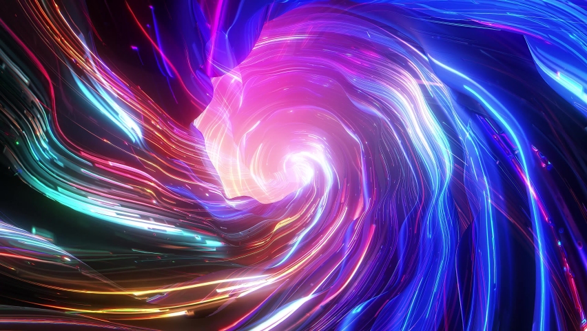 Abstract tunnel of a multicolor spectrum background. Bright rays of neon light and colorful glowing lines moving speed through the dark. 3d render | Shutterstock HD Video #1092679945