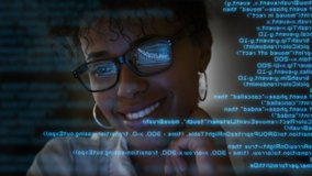 

App Programmer Looking at Hologram of Program Code Machine Learning Data Algorithm.
Lateral Dolly Focused Young African American Software Developer or Engineer Programming Code Writing and Smiling. - Powered by Shutterstock - Get 15% off with code: PIKWIZARD15