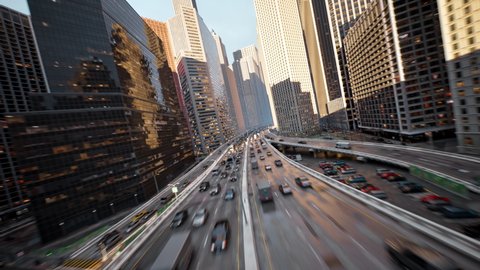 Digital City Downtown Landscape Fpv Drone Flight Highway Traffic Jams Corporate Success Human Carbon Footprint Overpopulation Concept วิดีโอสต็อก