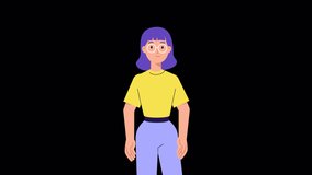 Girl crossing arms and says no. Alpha channel animation. Young female character shaking head in refusal, rejection, denial disagree, woman's choice. No means no concept. Looped 2d animated stock video