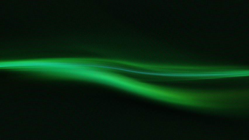 Abstract halftone dots loop background with green and black defocused revolving motion blur swirl pattern. 3D animation backdrop template with copy space for blockchain technology product showcase.