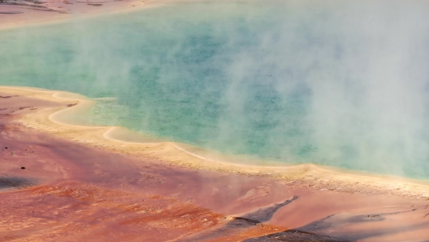 High angle view of the famous Grand Prismatic Spring at Wyoming