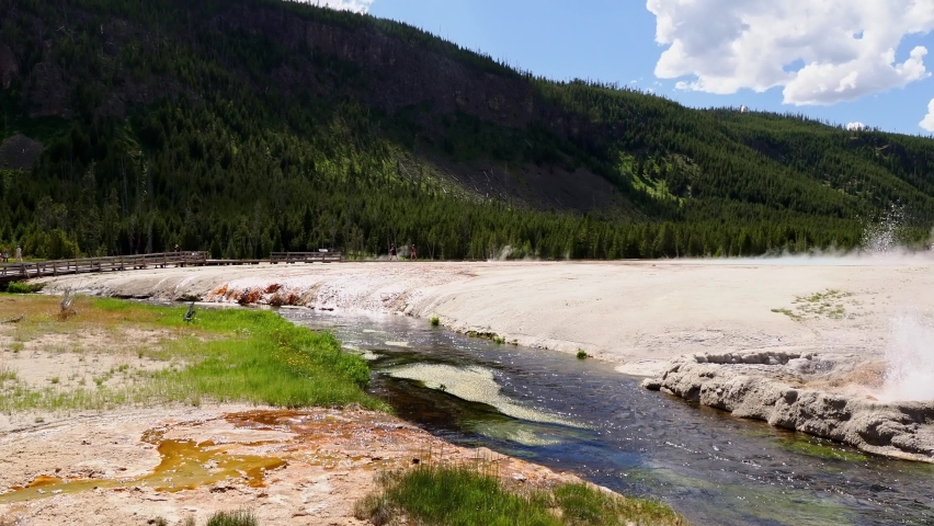 Sunny view of the landscape of Black Sand Basin at Wyoming