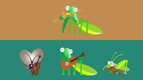 Autumn insects are singing and playing musical instruments.