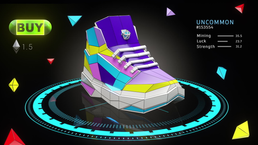 NFT Sneaker For Sale In The Marketplace. Move To Earn Game. Lot With Price And Specification Interface | Shutterstock HD Video #1092702075