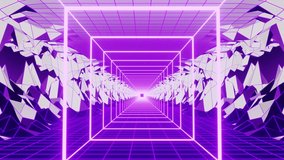 Light purple neon square on the mountains background VJ loop tunnel