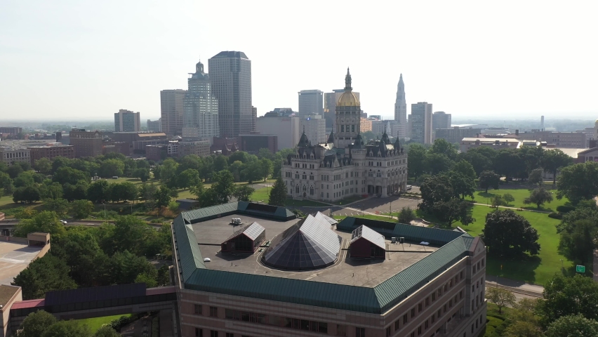 Connecticut Capitol Aerial 4K Moving in