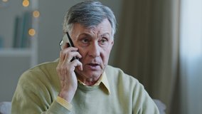 Stressed old man worried Caucasian senior mature grandfather hearing awful news at mobile phone call conversation unhappy sad male talking on smartphone having business failure health problem - Powered by Shutterstock - Get 15% off with code: PIKWIZARD15