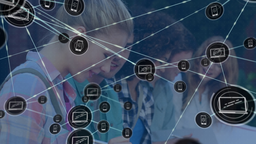 Animation of network of connections over diverse students learning. Global education and digital interface concept digitally generated video. - Powered by Shutterstock - Get 15% off with code: PIKWIZARD15
