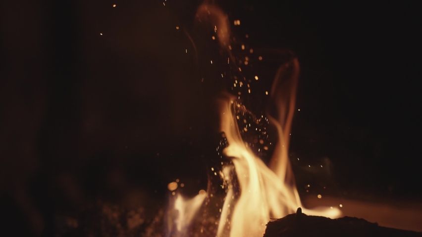 Starting fire, bonfire, Fire sparks and texture