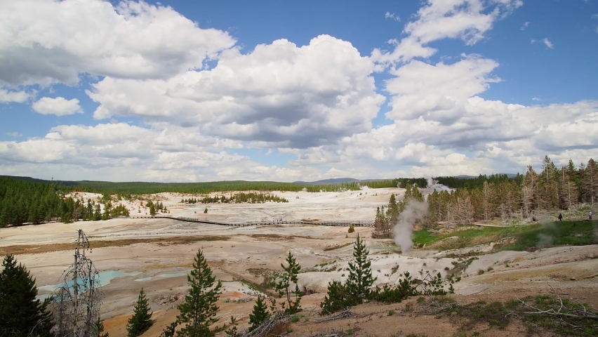 Sunny view of the landscape around Norris Geyser Basin in Yellowstone National Park at Wyoming