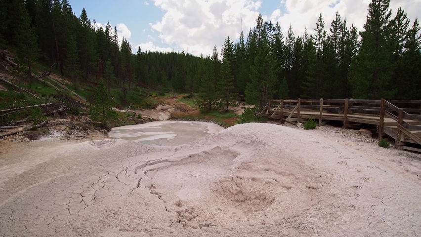 Sunny view of the landscape around Mud Volcano in Yellowstone National Park at Wyoming