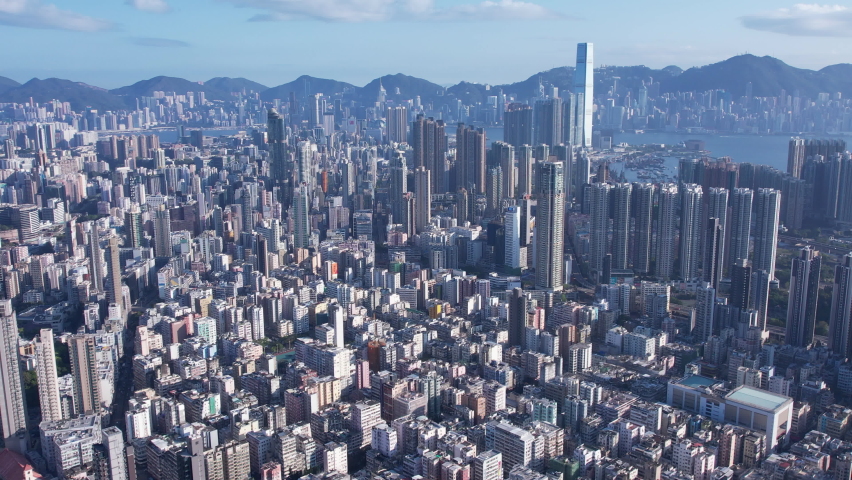 Panorama view of old town area in  Hong Kong named Sham Shui Po in Kowloon area | Shutterstock HD Video #1092730807