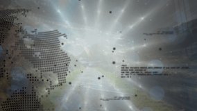 Animation of data processing and spinning globe over light spots against grey background. Computer interface and business technology concept - Powered by Shutterstock - Get 15% off with code: PIKWIZARD15