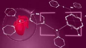 Animation of chemical structures and data processing over heart icon on purple background. Medical research and science technology concept - Powered by Shutterstock - Get 15% off with code: PIKWIZARD15