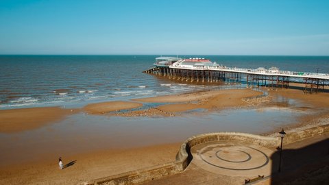 CROMER, circa 2022 - Revealing the beautiful Cromer beach, a seaside resort in Norfolk, England, UK, also known as the Gem of the Norfolk Coast
