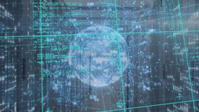 Animation of grid patterns moving with programming codes over futuristic circle in server room. Digital composite, artificial intelligence, telecommunication, cloud computing, computer language. - Powered by Shutterstock - Get 15% off with code: PIKWIZARD15