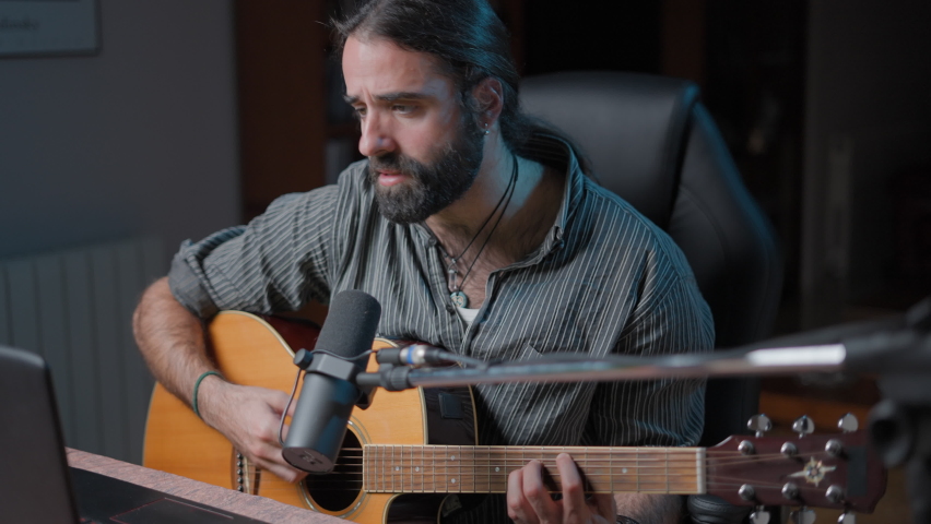 Attractive songwriter performing an online concert because of the covid19 pandemic