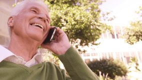 Animation of connections over happy caucasian senior man having call. Network, communication and technology concept digitally generated video. - Powered by Shutterstock - Get 15% off with code: PIKWIZARD15