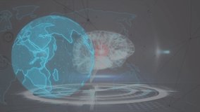 Animation of globe, data, brain and heart rate. Health, medicine and science concept digitally generated video. - Powered by Shutterstock - Get 15% off with code: PIKWIZARD15