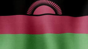 Animation of the national flag of the country of Malawi fluttering in the wind with a fabric texture in 4K