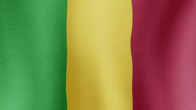 Animation of the national flag of the country of Mali fluttering in the wind with a fabric texture in 4K