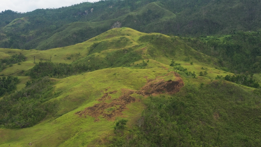 Aerial View Of Lush Green Mountains In Tomas Oppus, Leyte, Philippines. Royalty-Free Stock Footage #1092764237
