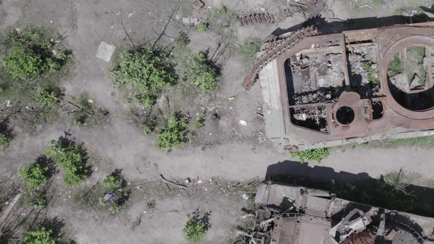 Burnt military equipment during the war in Ukraine
