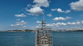 Renovation of Maiden's Tower Drone Video, Uskudar Istanbul, Turkey 