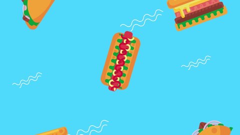 fast food pattern delicious animation,4k video animated