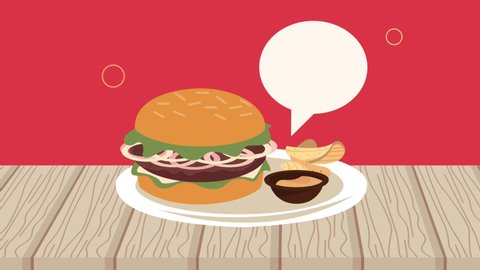 fast food hamburger with sauce animation ,4k video animated