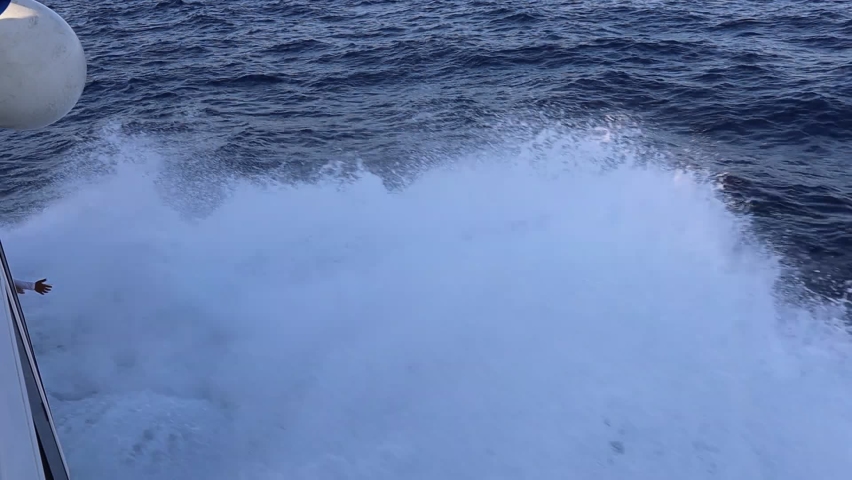 Water splash, drops and waves fron the ferry boat on its route from CAPRI to Naples.