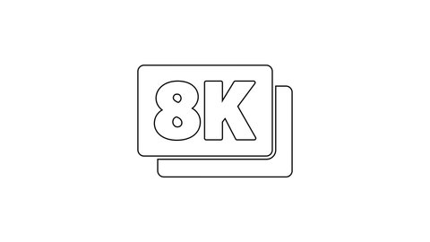 Black line 8k Ultra HD icon isolated on white background. 4K Video motion graphic animation.