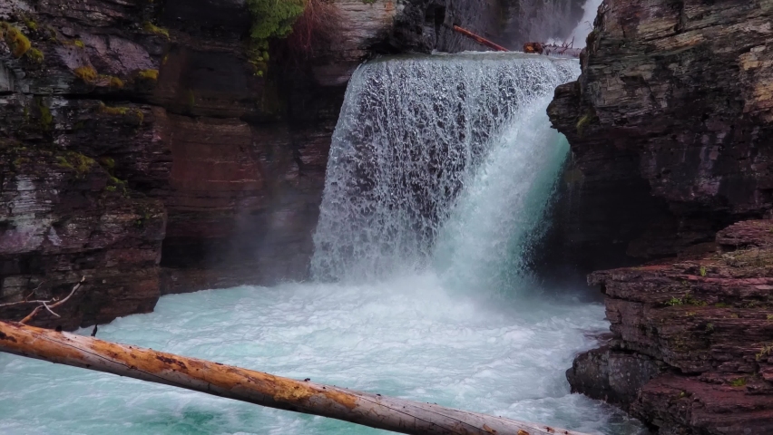 Saint Mary Falls, Glacier National Park, Montana USA. Waterfall Cascades and Creek Rapids, Static View