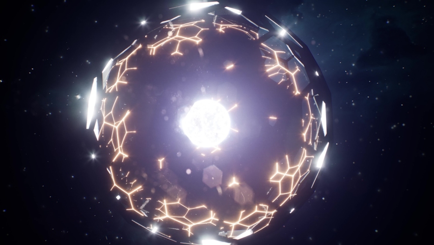 Zoom in a Dyson sphere, a space megastructure of extraterrestrial civilization collecting the energy from a neutron star