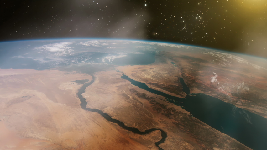 The Nile Delta, The Sinai Peninsula, and The Mediterranean Sea Seen from Space. Elements of this Video Furnished by NASA. 4K Resolution. Royalty-Free Stock Footage #1092788853